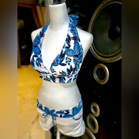 NWOT Women's Sporty Two Piece Swimsuit Halter Push Up Top w/ Shorts Size:Large - Picture 4 of 13